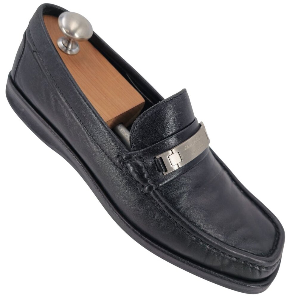 Salvatore Ferragamo Italy Men's 8.5D Black Leather Dress Shoes Logo Bit Loafers